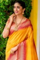 sari du sud de l'inde en coton jaune avec zari