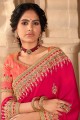 sari de mariage rose en georgette de satin brodé avec chemisier