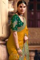 resham jaune, satin brodé georgette sud indien sari