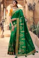 saris du sud de l’Inde en satin vert georgette avec resham, brodé