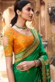 saris du sud de l’Inde en satin vert georgette avec resham, brodé