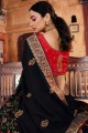 resham, satin brodé georgette sud indien sari en noir