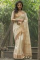 sari en soie crème avec zari brodé