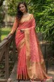 zari, sari de soie brodé en rose avec chemisier