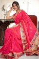 banarasi sari en soie banarasi rose foncé avec nakshi, tissage