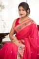 banarasi sari en soie banarasi rose foncé avec nakshi, tissage