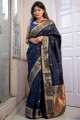 sari banarasi bleu avec nakshi, tissage de soie banarasi