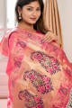nakshi en soie banarasi, tissage sari banarasi rose avec chemisier