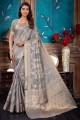 tissage de soie gris sari indien du sud avec chemisier