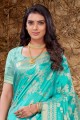 sari du sud de l'inde en soie turquoise avec tissage