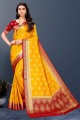 sari du sud de l'inde en soie jaune avec tissage