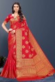 sari rouge du sud de l'inde en soie avec tissage