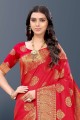 sari rouge du sud de l'inde en soie avec tissage