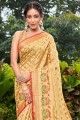 sari banarasi en soie banarasi avec tissage en beige