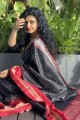 zari sari du sud de l'inde en soie brute en noir avec chemisier