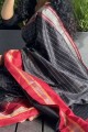 zari sari du sud de l'inde en soie brute en noir avec chemisier