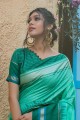 zari soie brute sud indien sari en vert mer avec chemisier