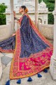 miroir banarasi saris de soie en bleu