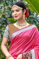 saris banarasi rose en soie banarasi avec tissage
