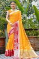 yellow weaving banarasi silk banarasi sari