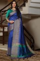 tissage de sari banarasi bleu en soie brute avec chemisier