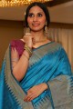 banarasi sari en soie grège firozi avec tissage