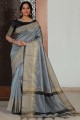 tissage du sari banarasi en soie grège grise