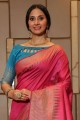 sari banarasi en soie grège rose avec tissage