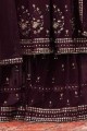 costume brodé faux georgette eid sharara en vin