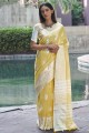 fil, tissage de lin sud indien sari en jaune avec chemisier