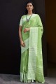sari du sud de l'Inde en lin avec fil, tissage en vert