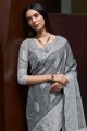 Sari gris du sud de l'Inde en fil, tissage de lin