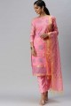 salwar kameez rose avec tissage de soie banarasi