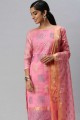salwar kameez rose avec tissage de soie banarasi