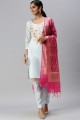 salwar kameez en chanderi blanc avec tissage