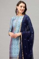 salwar kameez bleu en jacquard banarsi avec tissage