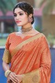 sari orange en organza avec zari