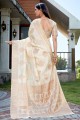 soie brute blanc cassé sud indien sari avec zari, tissage