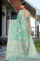 zari, tissage sari du sud de l'Inde en soie grège vert d'eau
