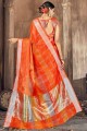 saris du sud de l’Inde en coton orange et soie avec tissage