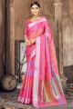sari du sud de l'inde en coton et soie avec tissage en rose