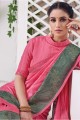 zari, sari du sud de l'Inde en soie et viscose brodée en rose avec chemisier