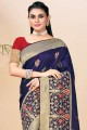 saris banarasi bleu en soie banarasi avec tissage