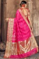 sari rose en coton et soie avec tissage