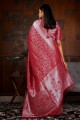 sari en soie grège rose avec tissage