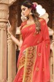 sari rose en coton avec tissage
