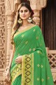 sari vert en tissage de coton avec chemisier