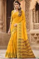 saris de coton à tissage jaune