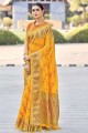 sari en organza jaune avec zari