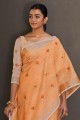 sari en lin orange avec zari